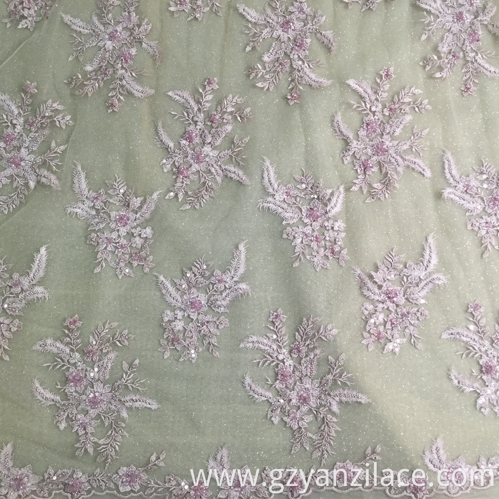 Pink Rhinestion Handwork Embroidery Fabric